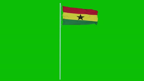 ghana flag waving on wind on green screen or chroma key background. 4k animation