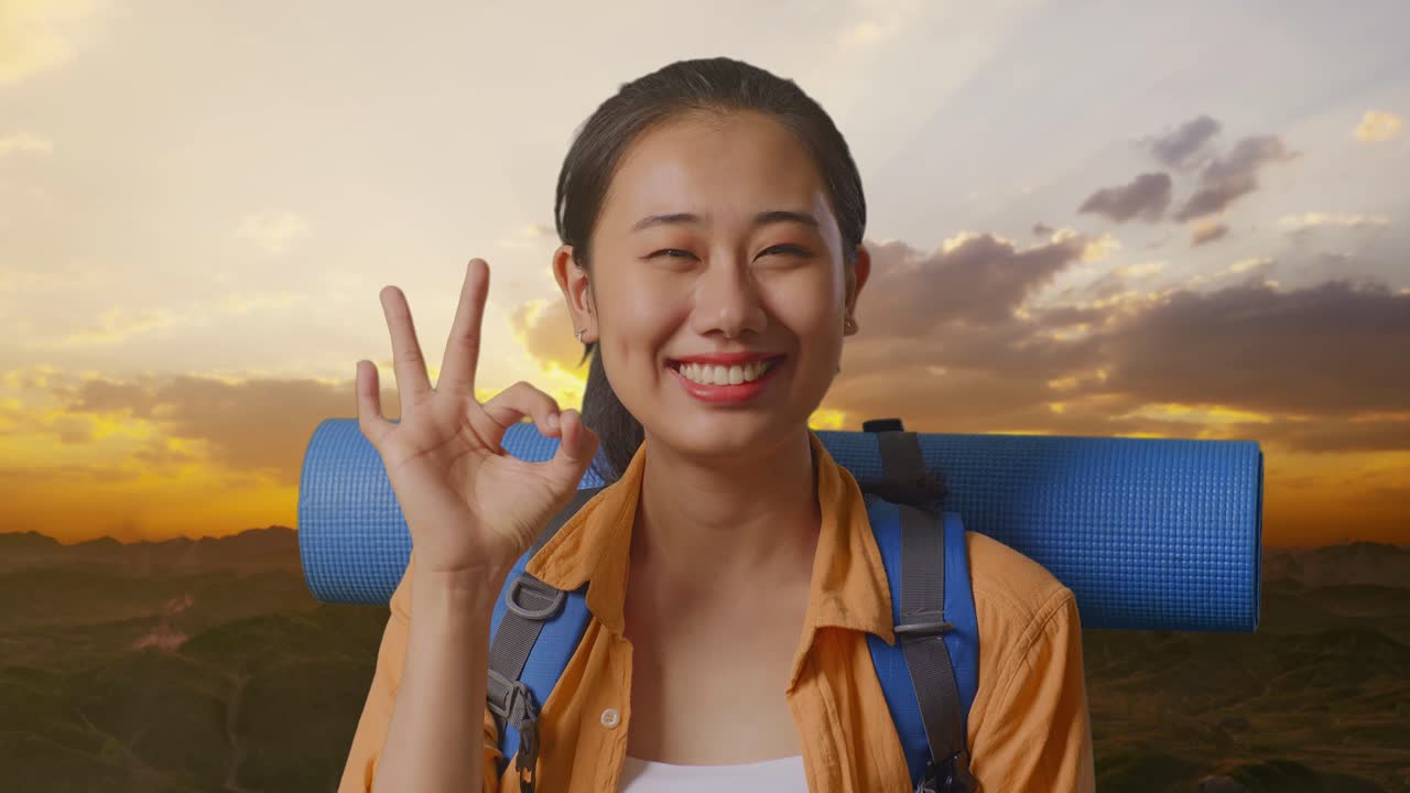 Happy Woman Traveler on a Hike