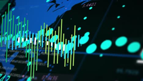 Animación-Del-Procesamiento-De-Datos-Y-Mapa-Mundial-Sobre-La-Red-Grid-Sobre-Fondo-Negro.