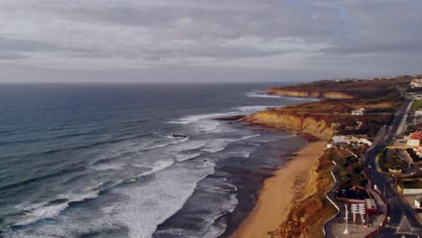 drone shot of the coast by ericeira in portugal