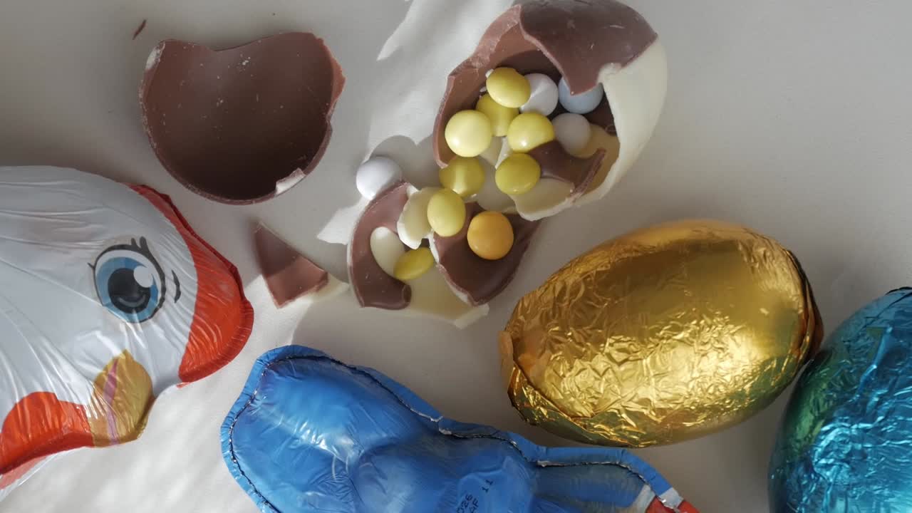 Easter eggs and chocolate treats with colorful wrappers, joyful celebration