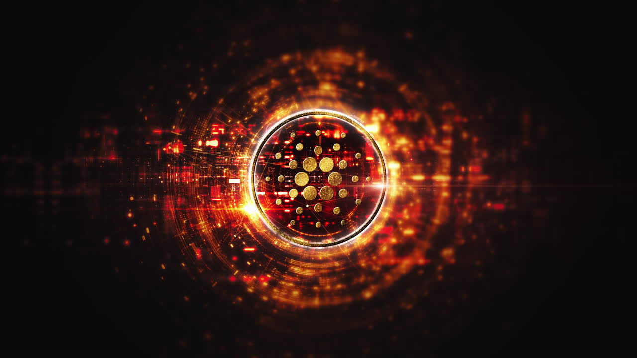 Futuristic digital background highlighting advanced cryptocurrency and encryption technology, featuring blockchain networks and secure cryptographic systems : Cardano, ADA