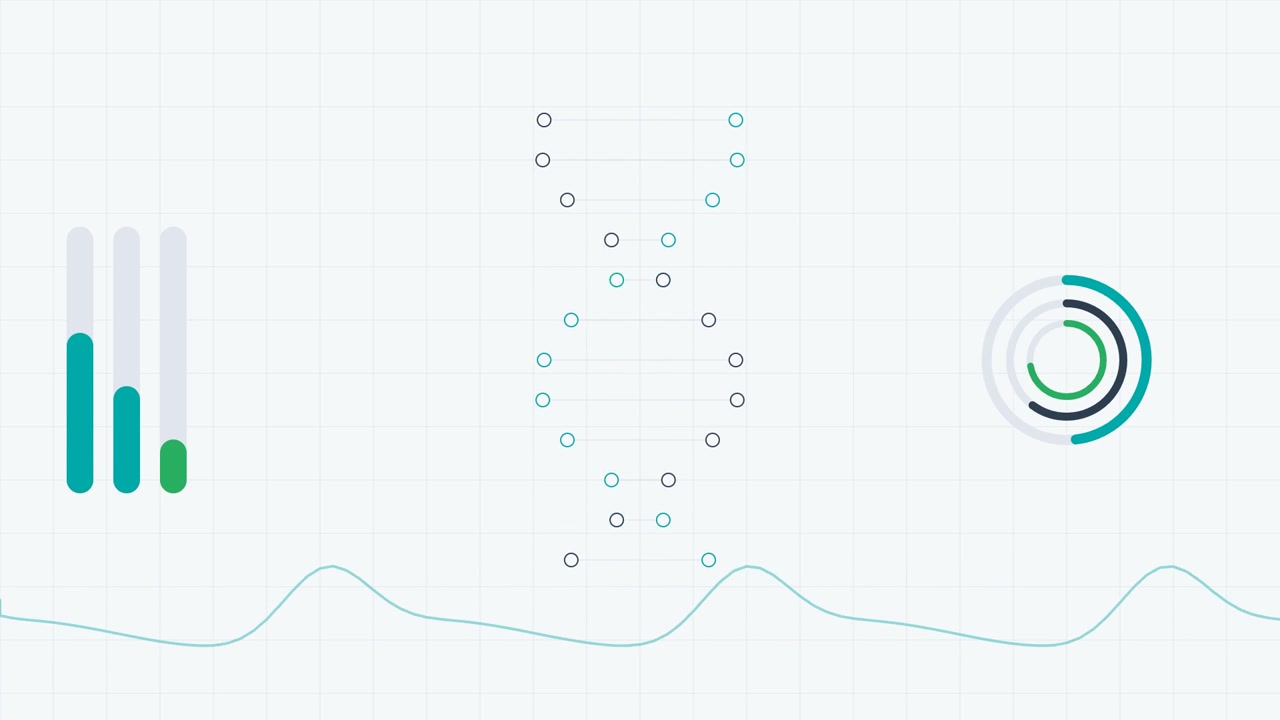 Abstract Digital DNA Helix Animation with Data Visualization Elements