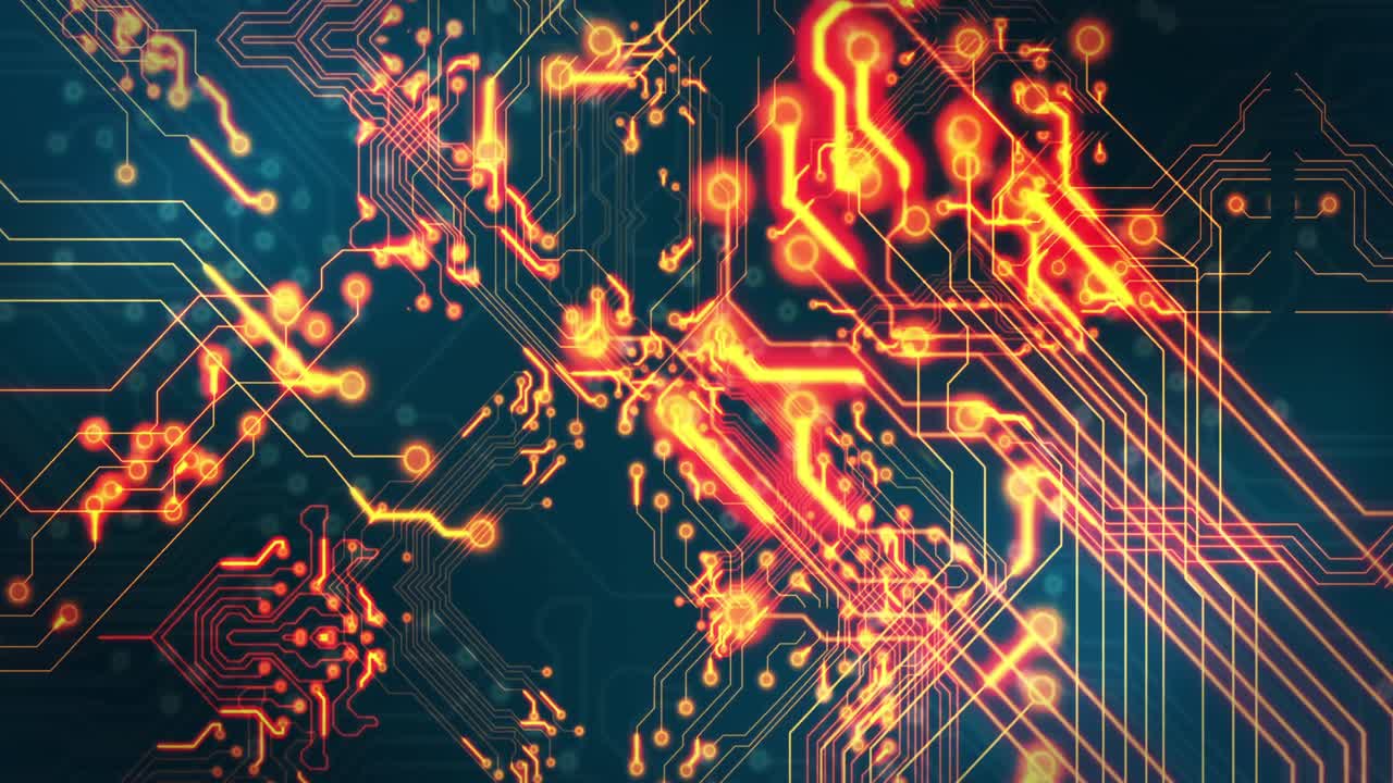 анимация технологической цепи на черном фоне