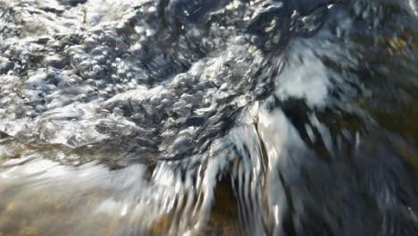 Fast-Flowing-Fresh-River-Water-with-Air-Bubbles,-Close-Up