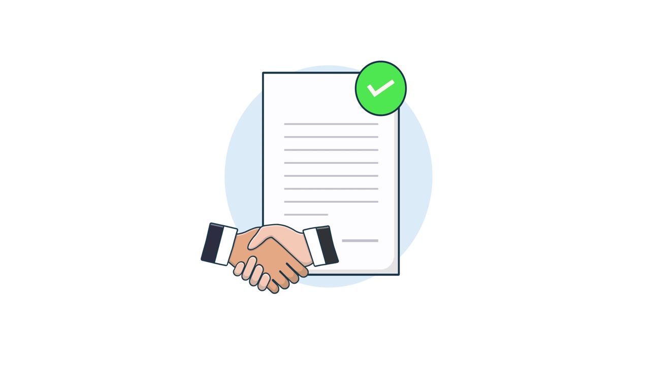 Animated Handshake with Approved Document and Checkmark