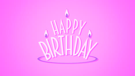 primer plano animado texto de feliz cumpleaños con velas sobre fondo rosa de vacaciones