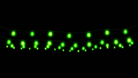 animation green light garland frame on black background.