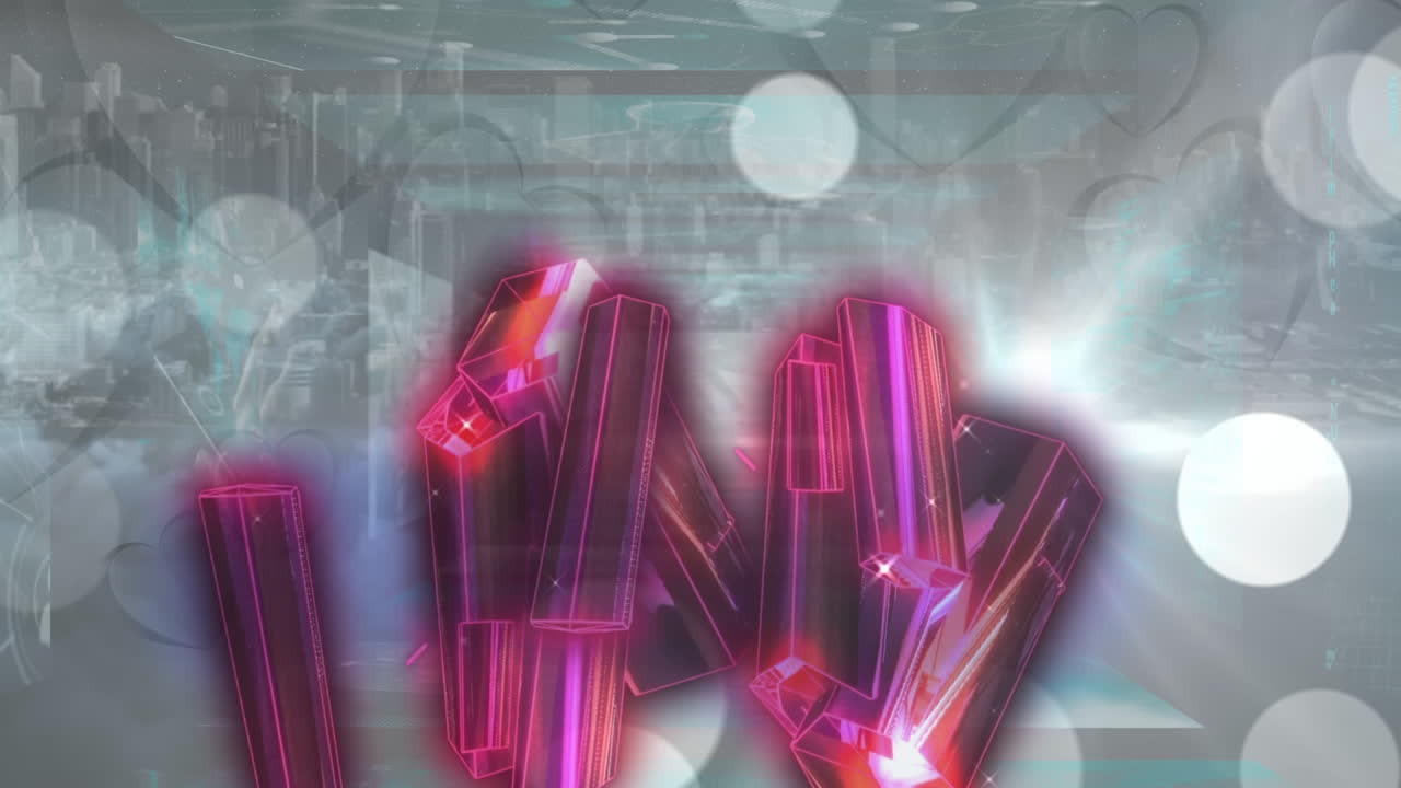 animación de bloques rosados brillantes sobre el procesamiento de datos en pantallas