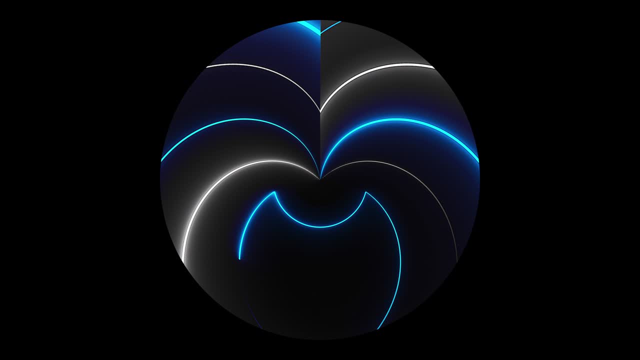 비대칭적인 네온 선의 빛과 함께 어두운 서클, 컴퓨터 생성 3d 렌더링 나이트 클럽 배경