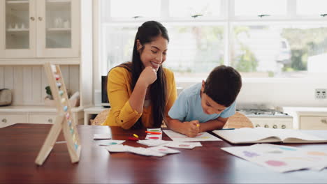 Hausaufgaben,-Mutter-Und-Sohn-Mit-Bildung