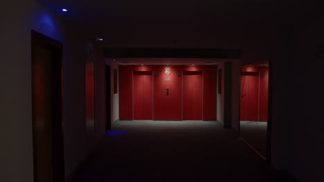 empty hotel elevator hallway at night