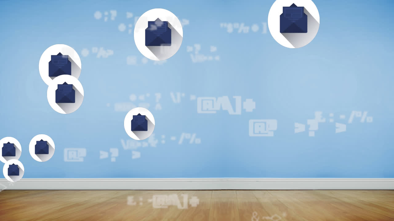 여러 메시지 아이콘의 애니메이션과 파란 벽에 대한 상징 변경