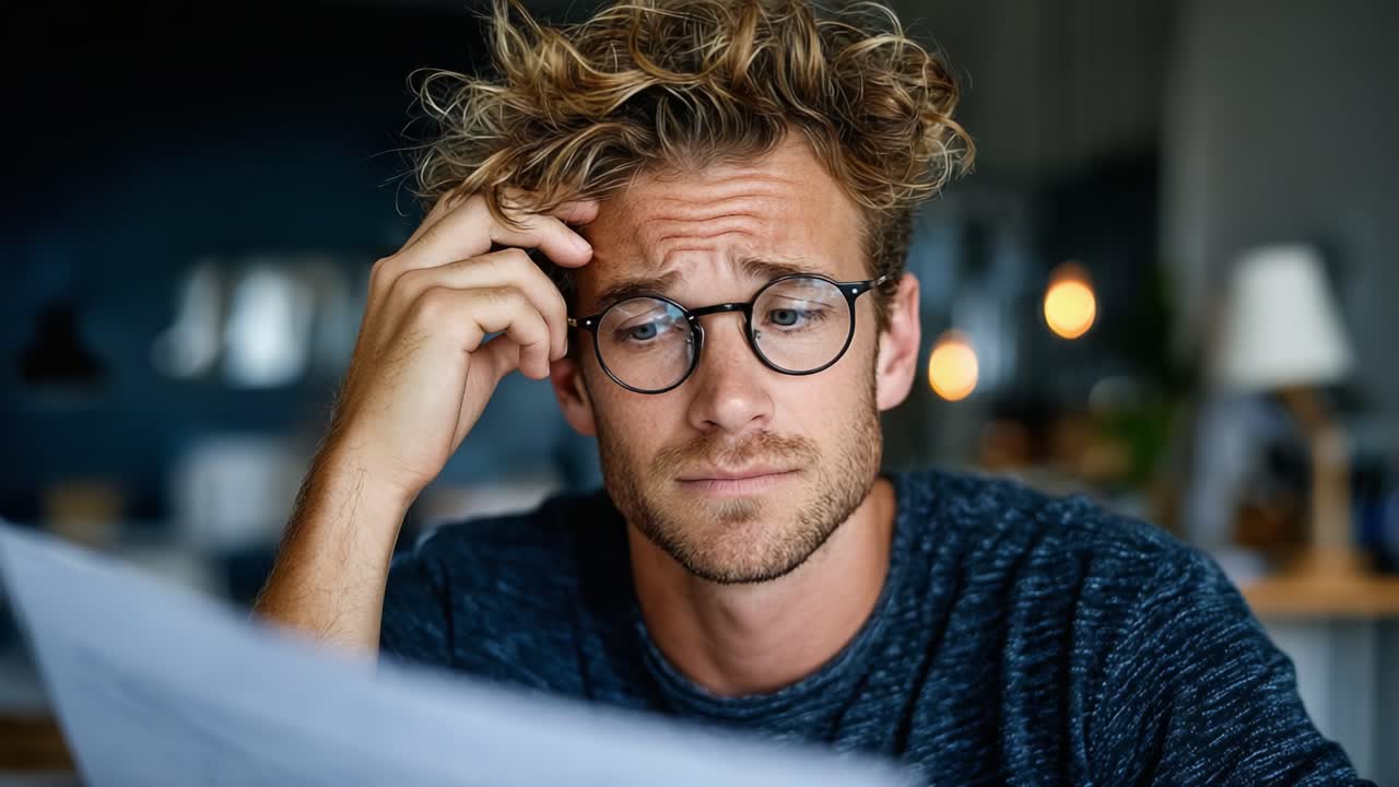 A Thoughtful Individual Ponders Over Documents, Capturing the Essence of Concentration, Curiosity, and Contemplation in a Cozy Indoor Setting