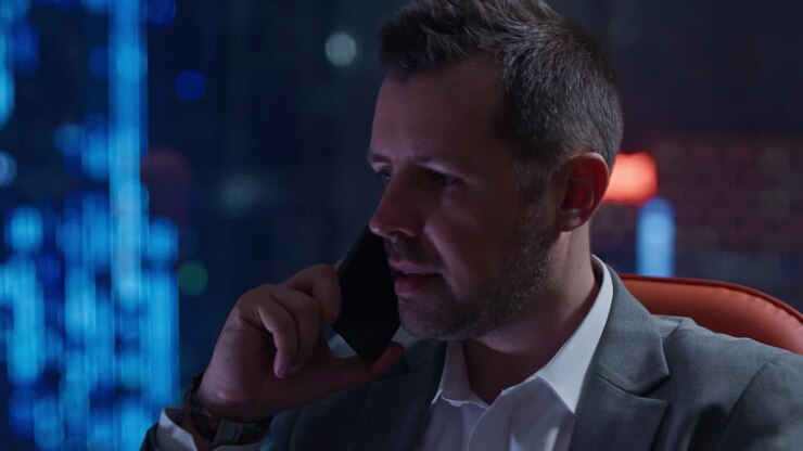 Businessman on Phone Call at Night