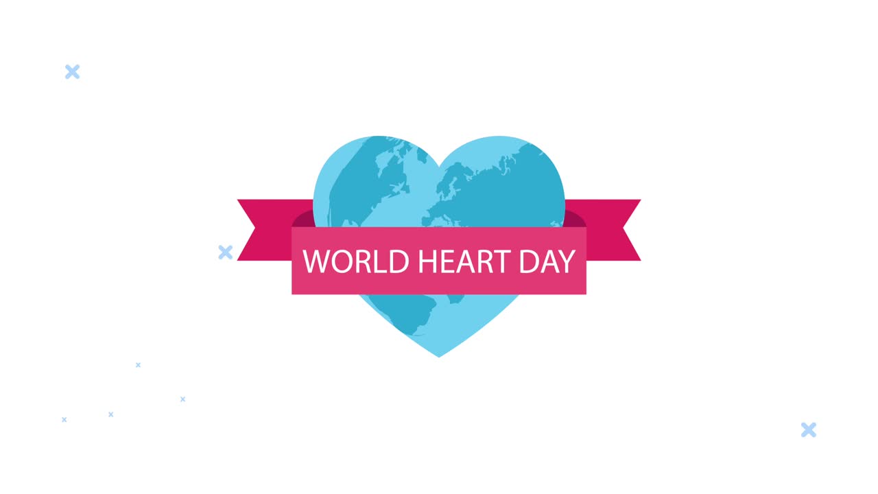 animación de letras del día mundial del corazón con el planeta tierra y la cinta