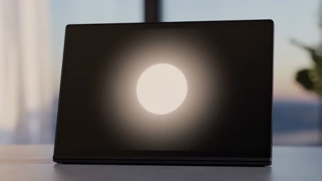 laptop screen with glowing circle
