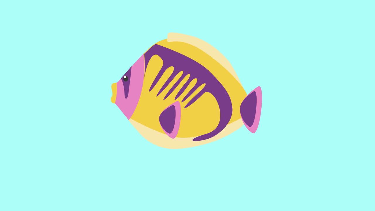 青い背景のコピースペースで熱帯魚のアニメーション