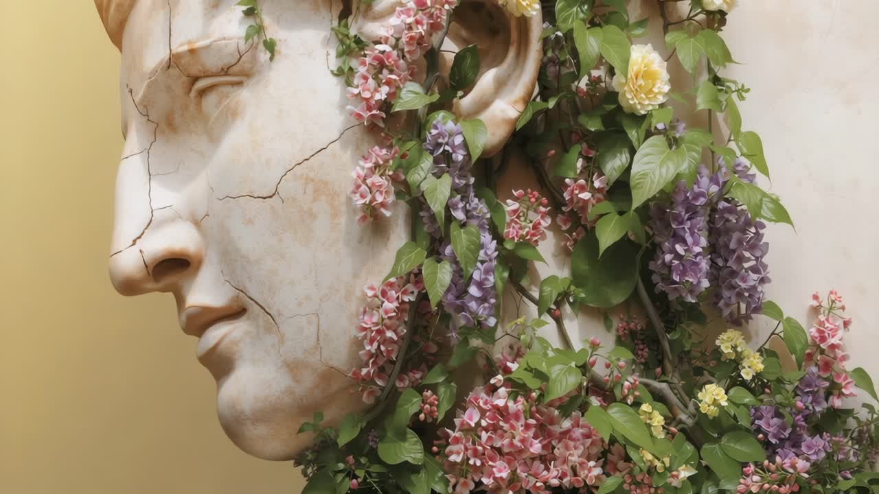 Marble Statue with Floral Decorations