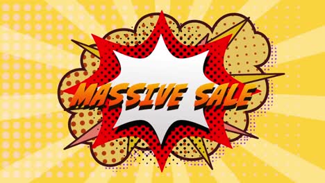 massive sale text on speech bubble against yellow background