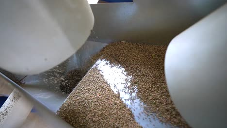 automated machine separating hemp seeds from other weeds - close up