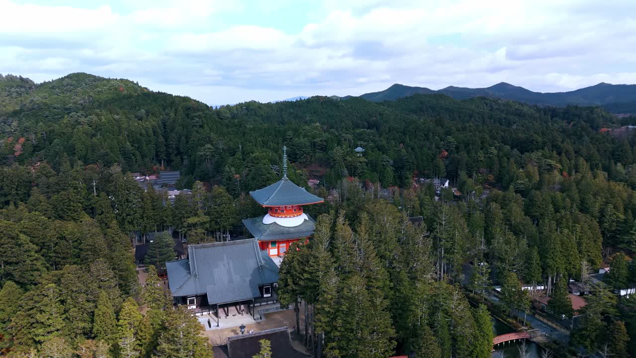 Aerial view from the iconic Danjo Garan Sacred Temple in Koyasan, Japan.
