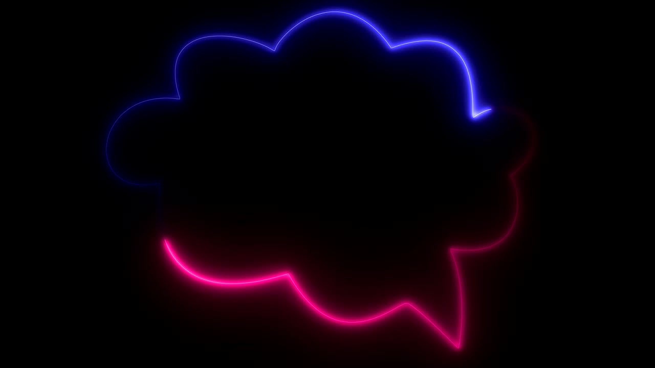 네온 분홍색과 보라색, 흑색 배경에 박이고 반이는 음성 거품의 표시