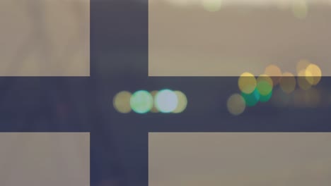 animation of flag of finland over road and pylons