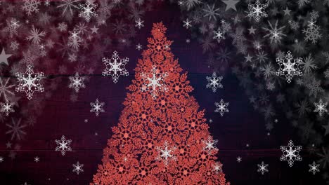 animation of christmas tree over snow falling