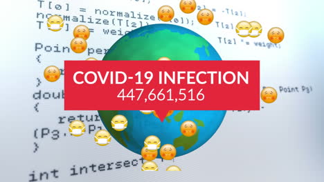 animación de la infección por covid 19 con números en todo el mundo y procesamiento de datos