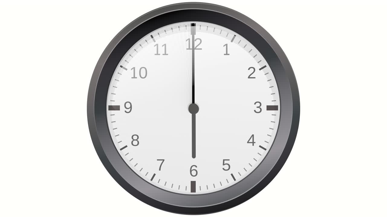 bucle animado de una esfera de reloj negra sobre un fondo blanco