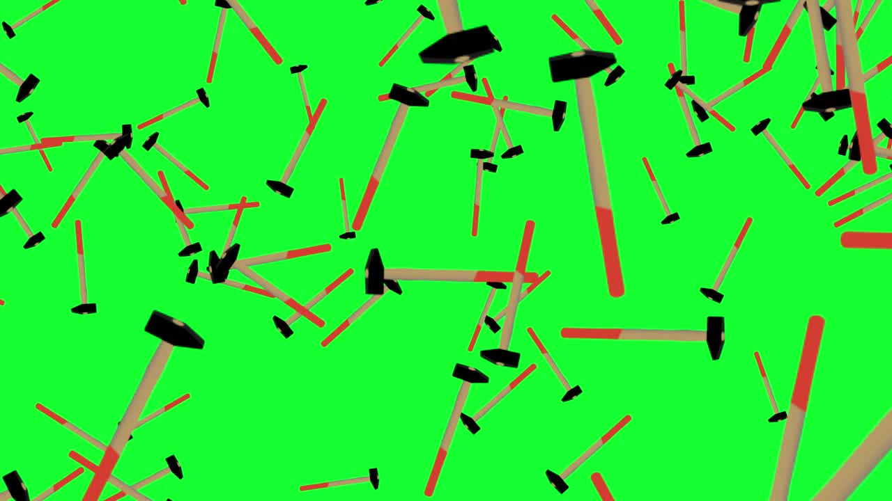 Hummer tools falling animation on green screen chroma key , graphic elements