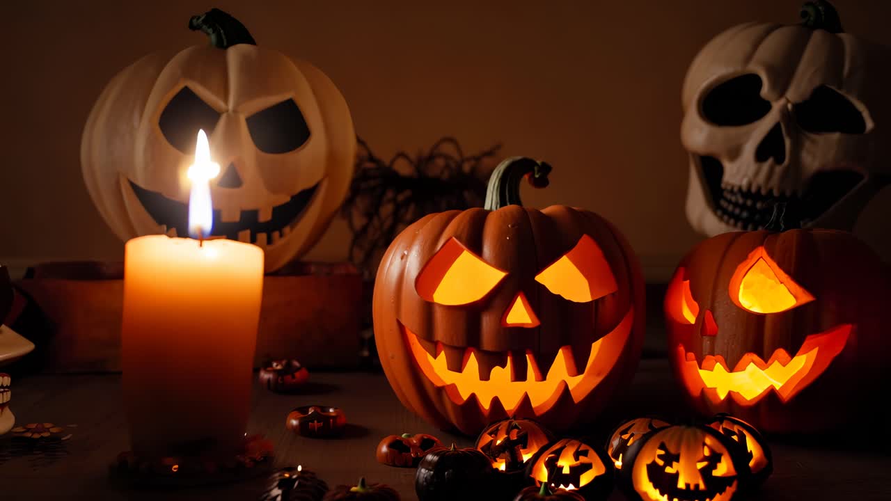 공포스러운 할로윈 호박과 두개골