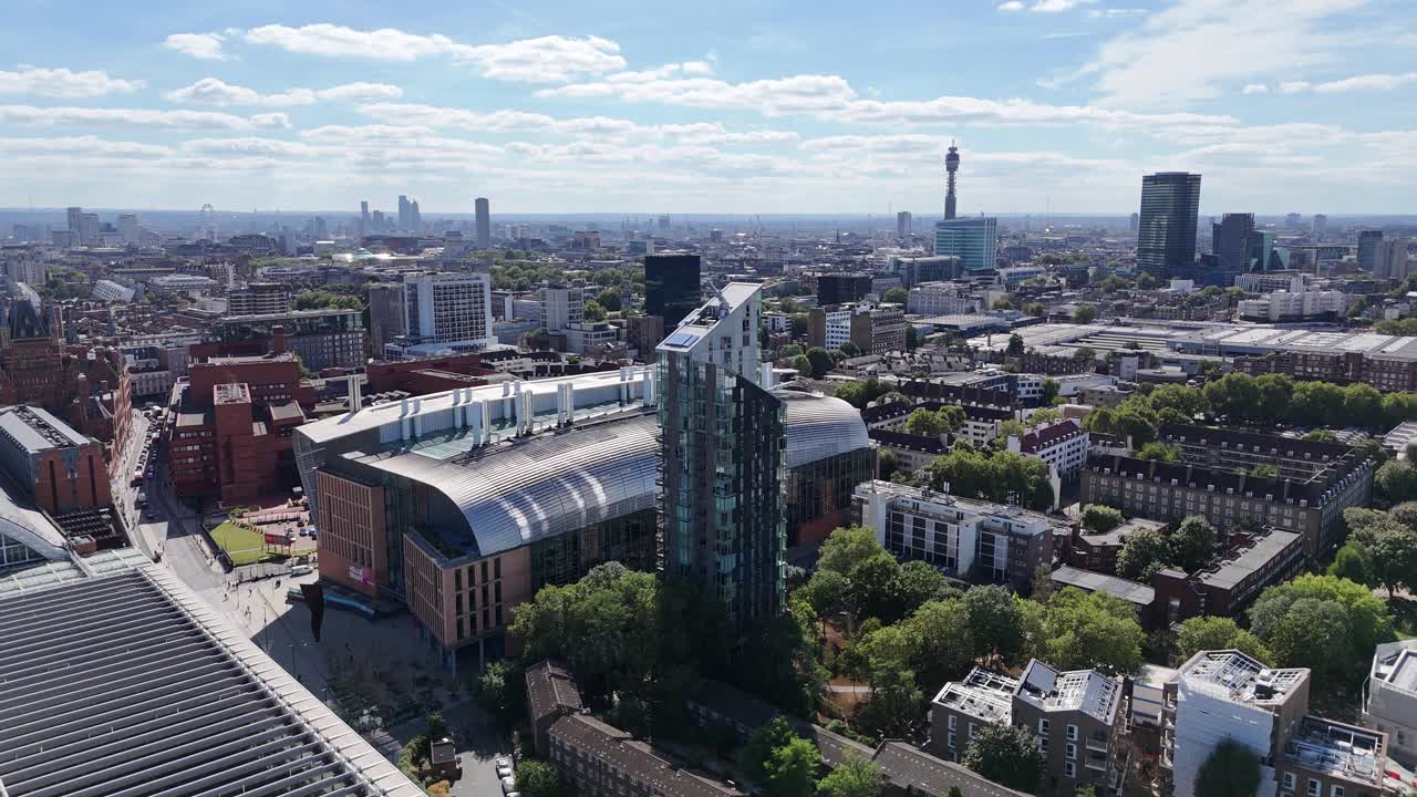 Kings cross London UK Francis Crick Institute Exhibition Space Panning drone aerial