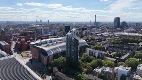 kings cross london uk francis crick institute exhibition space panning drone aerial