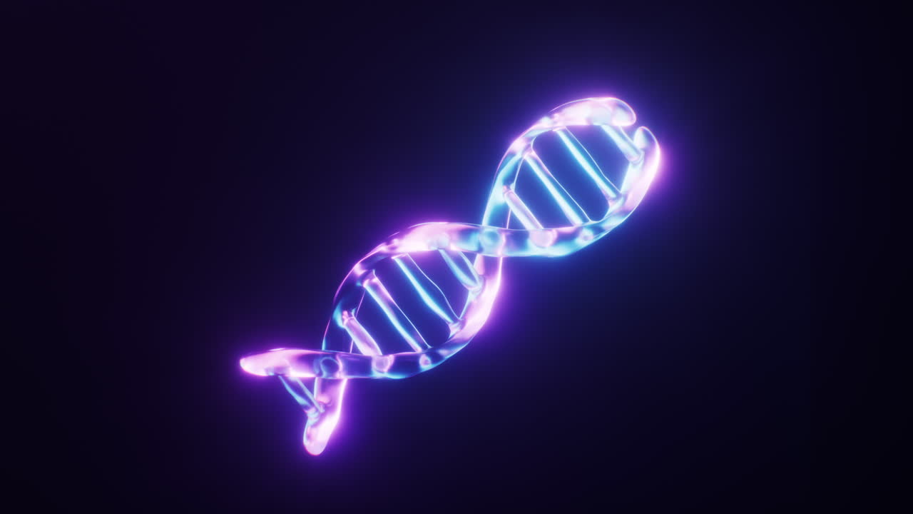 animación de bucle de adn con efecto de luz de neón oscuro, renderización en 3d.