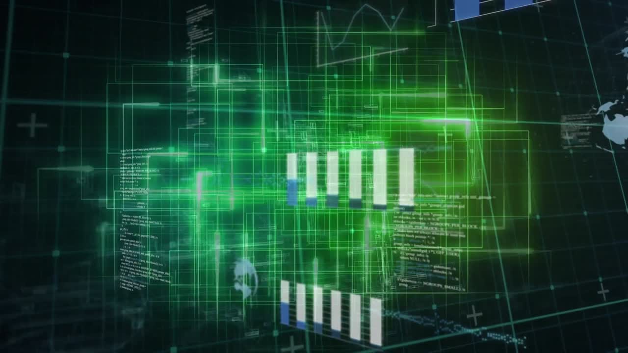 animación del procesamiento de datos sobre un fondo negro