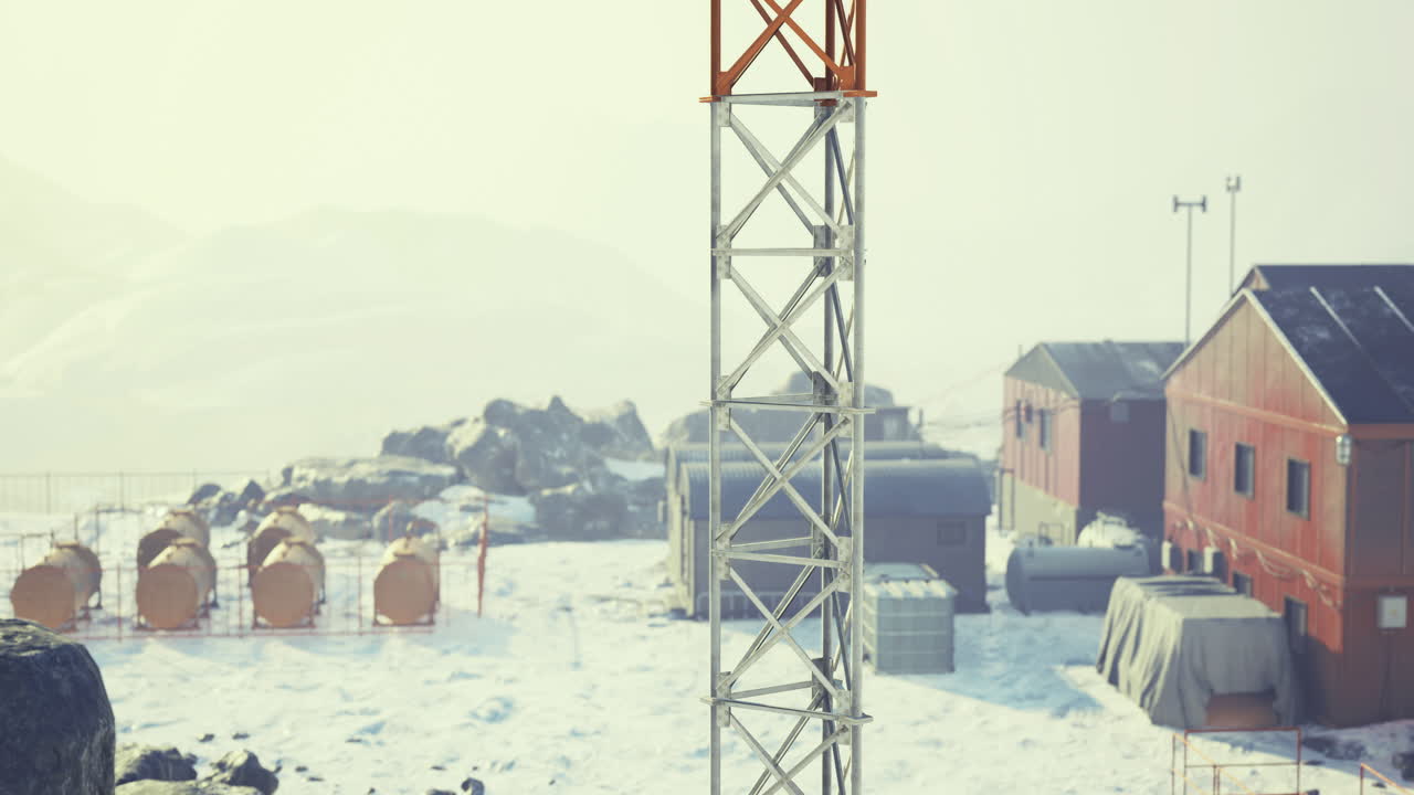 Construction tower stands tall against icy landscape in remote location