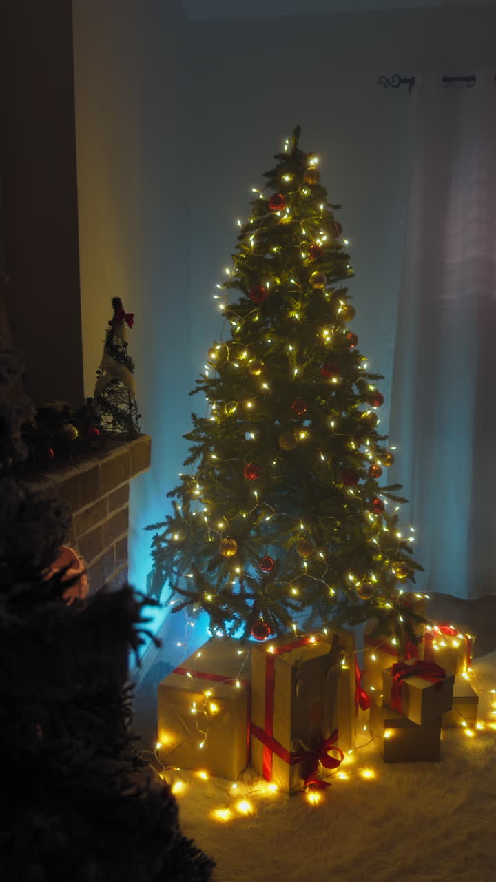 Christmas Gifts Under the Tree in Winter Cozy Home