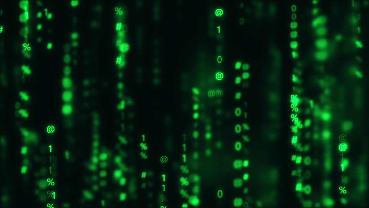 pantalla de color verde con código de texto digital