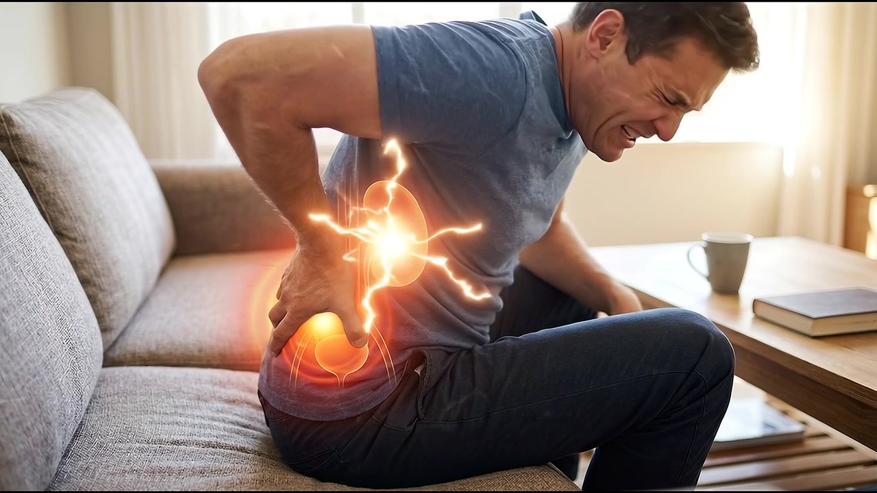 Man Suffering From Kidney Pain While Sitting on Sofa