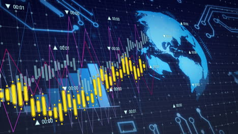 animation of network of connections with diagrams over globe