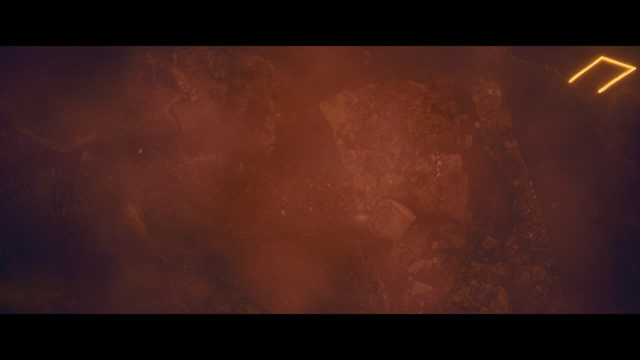 Rocky landscape with huge red light portal structures