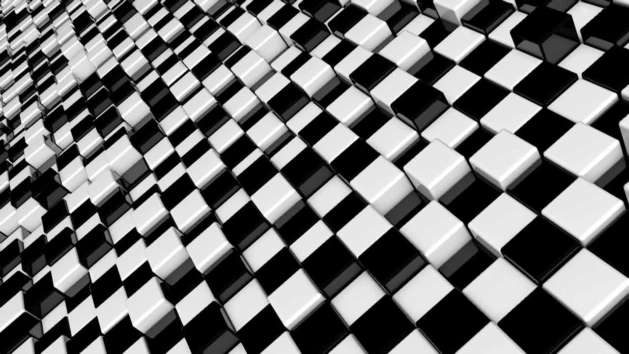 movimiento de cubos. fondo futurista con cubos blancos y negros. cubos con reflexión