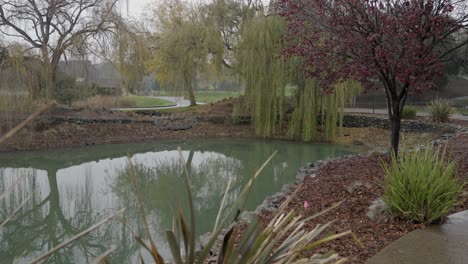 A-sliding-shot-of-a-pond-used-for-a-bride-and-grooms-first-look