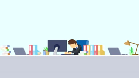 business man is working. to stretch. business emotion concept. loop illustration in flat style.