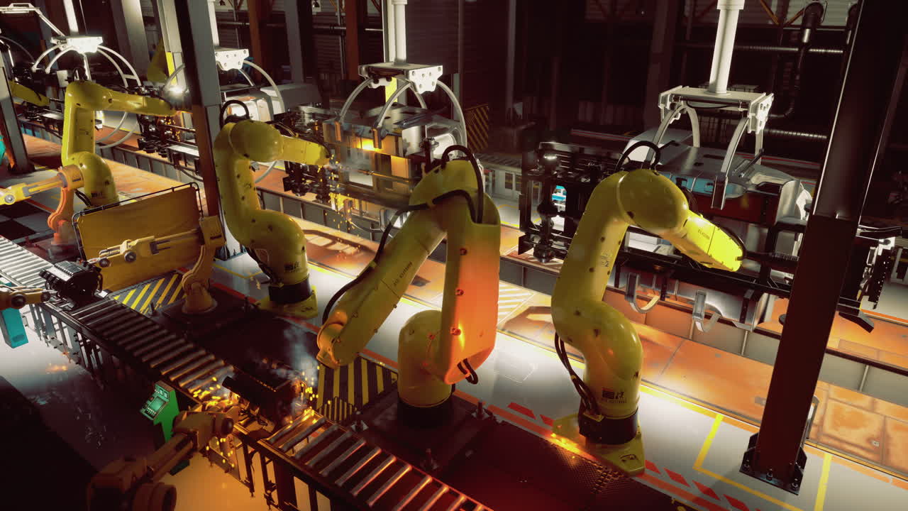 Advanced robotic arms working on an assembly line in a modern factory