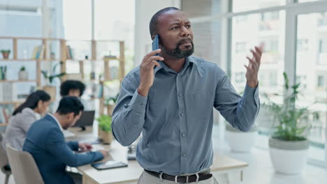 business, phone call and black man with anger