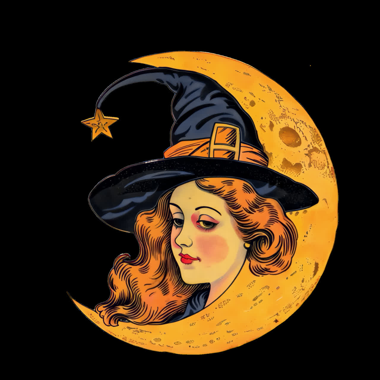 Witch moon vintage mystical illustration animation isolated asset, transparent 4K video, alpha