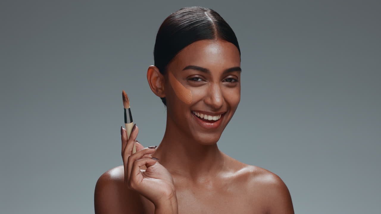 Makeup, foundation and face of Indian woman